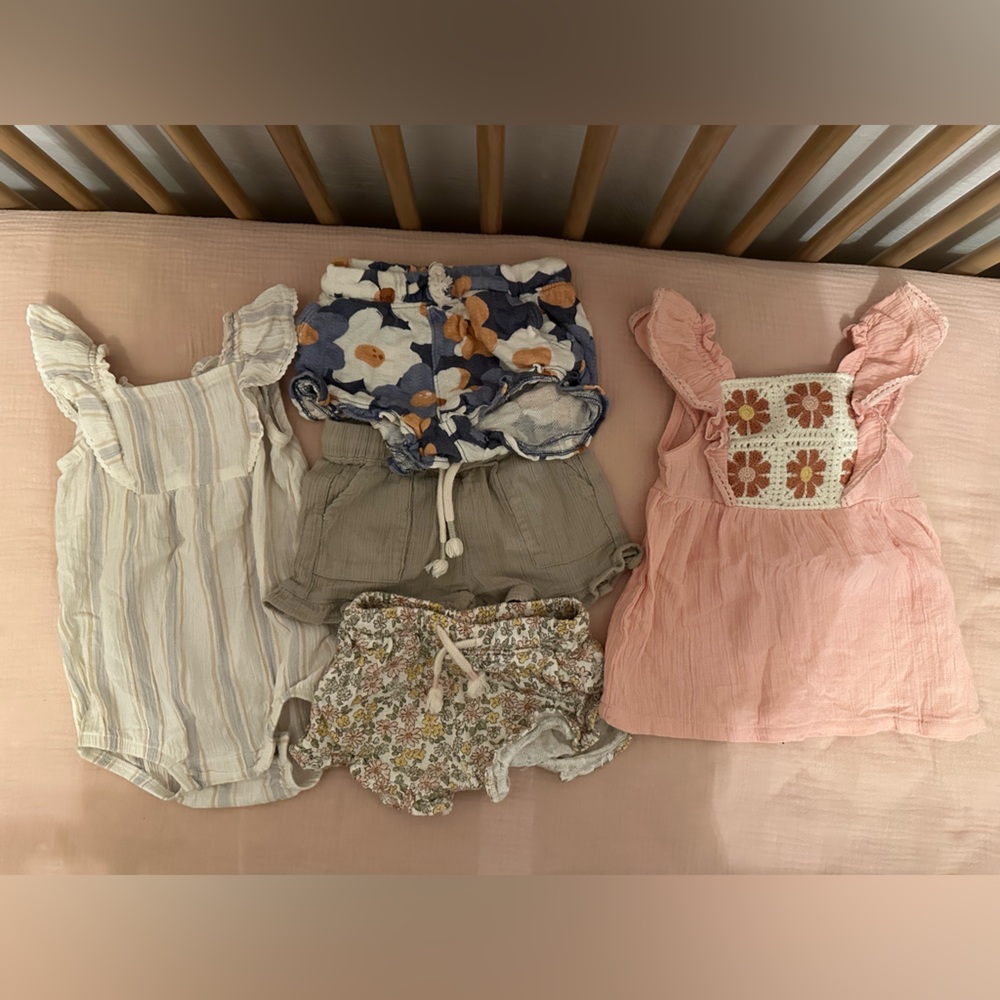 Little Co. baby girl 3-6 month summer lot - shorts and one pieces